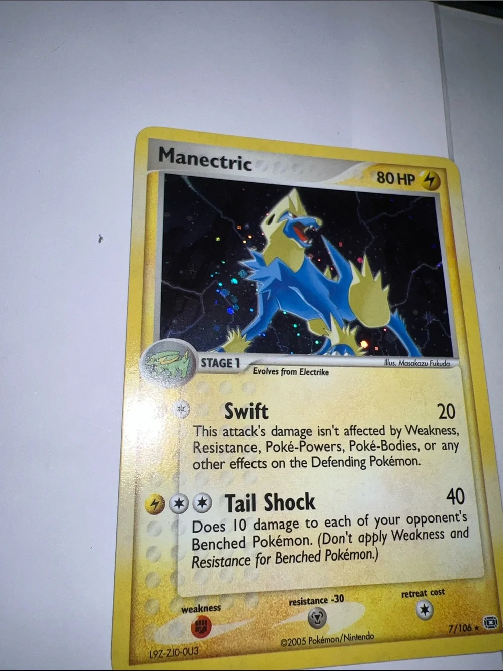 Pokemon Manectric Trading Card - Yellow Frame Holographic Artwork